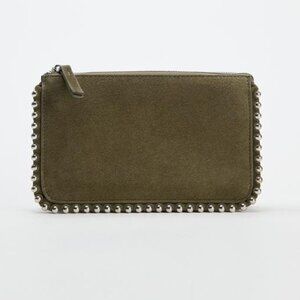 Zara Olive Suede Silver Wallet Chain Crossbody Bag